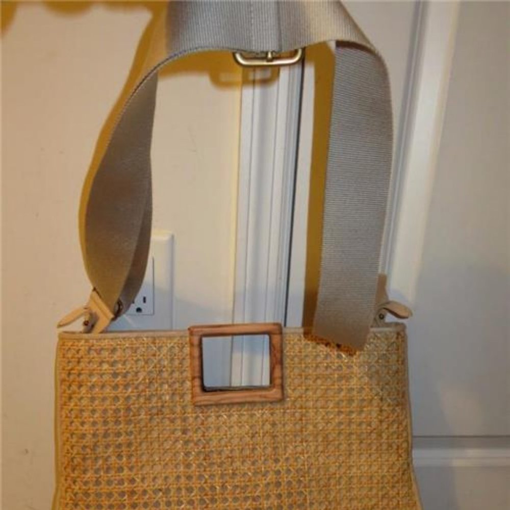 WOMENS ANNE KLEIN BEIGE LEATHER/STRAW MATERIAL HAN - Picture 2 of 6